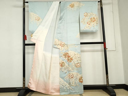 平和屋着物●十日町老舗ブランド　吉澤友禅　吾妻徳穂　訪問着　駒刺繍　花丸文　金彩　正絹　逸品　AABD9963cs