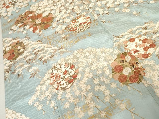 平和屋着物●十日町老舗ブランド　吉澤友禅　吾妻徳穂　訪問着　駒刺繍　花丸文　金彩　正絹　逸品　AABD9963cs