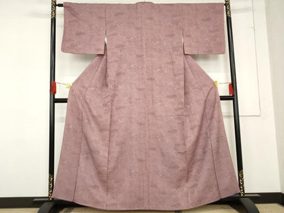 平和屋着物●上質な色無地　御所車流水風景地紋　菖蒲色　正絹　逸品　AABD9968cs