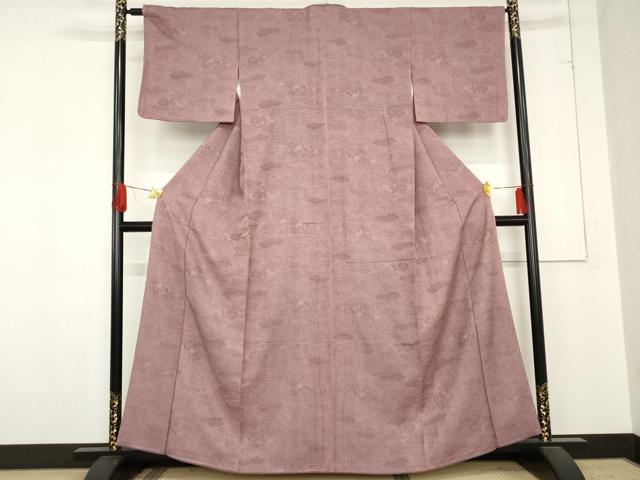 平和屋着物●上質な色無地　御所車流水風景地紋　菖蒲色　正絹　逸品　AABD9968cs
