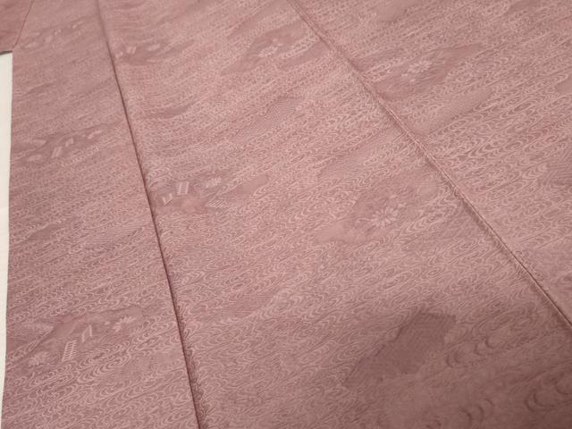 平和屋着物●上質な色無地　御所車流水風景地紋　菖蒲色　正絹　逸品　AABD9968cs