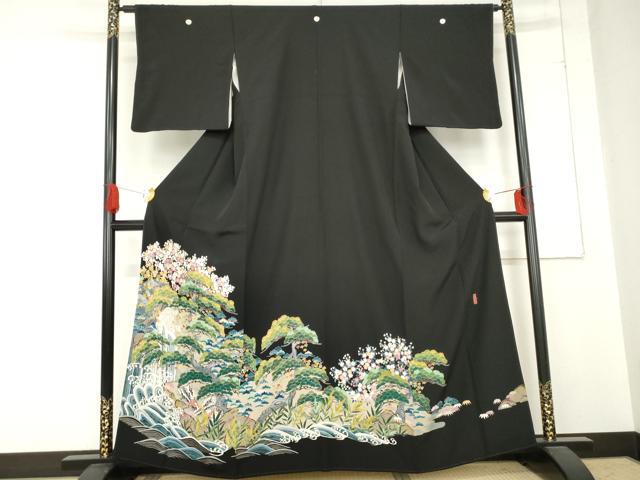 平和屋着物○本加賀友禅作家 池田裕 黒留袖 立波松竹梅文 正絹