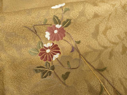 平和屋着物●訪問着　刺繍　辻が花　花蔦の葉文　暈し染め　金糸　正絹　逸品　AABE0012cs