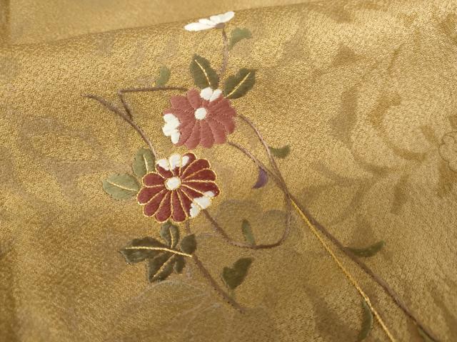 平和屋着物●訪問着　刺繍　辻が花　花蔦の葉文　暈し染め　金糸　正絹　逸品　AABE0012cs