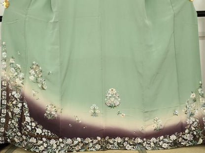 平和屋着物●訪問着　総刺繍　更紗花文　暈し染め　金糸　正絹　逸品　AABE0016cs
