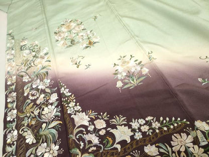 平和屋着物●訪問着　総刺繍　更紗花文　暈し染め　金糸　正絹　逸品　AABE0016cs