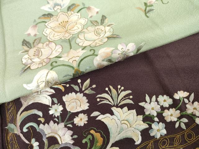 平和屋着物●訪問着　総刺繍　更紗花文　暈し染め　金糸　正絹　逸品　AABE0016cs
