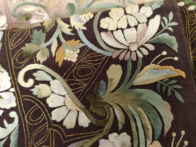 平和屋着物●訪問着　総刺繍　更紗花文　暈し染め　金糸　正絹　逸品　AABE0016cs