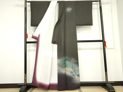 平和屋着物●訪問着 手描き 枝木文 暈し染め 正絹 逸品 AABE0028cs