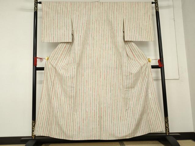 平和屋着物▽染司よしおか 五代目 吉岡幸雄 紬 単衣 縞 正絹 逸品 AABE0032cs