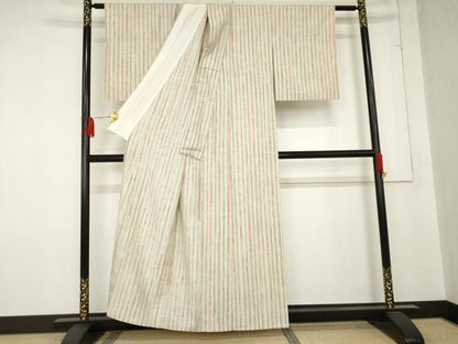 平和屋着物▽染司よしおか 五代目 吉岡幸雄 紬 単衣 縞 正絹 逸品 AABE0032cs