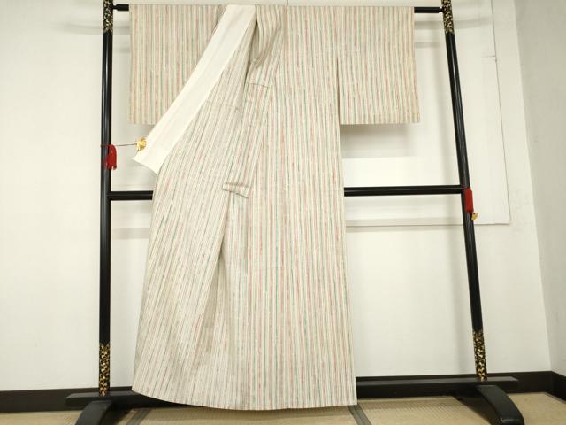 平和屋着物▽染司よしおか 五代目 吉岡幸雄 紬 単衣 縞 正絹 逸品 AABE0032cs
