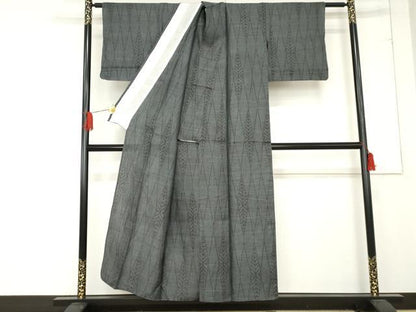 平和屋着物＊夏物 石川県指定無形文化財 能登上布 本麻手織上布 紬 菱文 谷三商店 反端付き 逸品 AABE0037cs