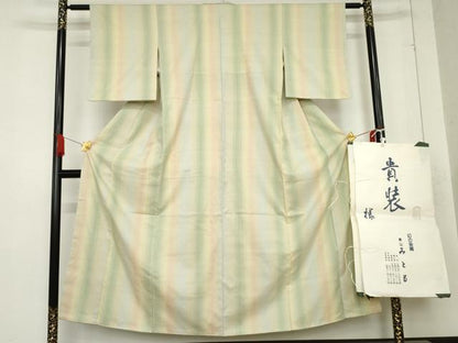 平和屋着物●紅花紬　米沢　青山みとも　霞間道　たとう紙付き　正絹　逸品　未使用　AABE0052cs