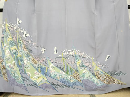 平和屋着物●本加賀友禅作家　毎田健治　色留袖　飛鶴吉祥鳳凰花丸文　正絹　逸品　AABE0060cs