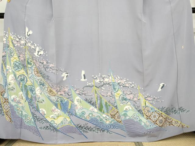 平和屋着物●本加賀友禅作家　毎田健治　色留袖　飛鶴吉祥鳳凰花丸文　正絹　逸品　AABE0060cs
