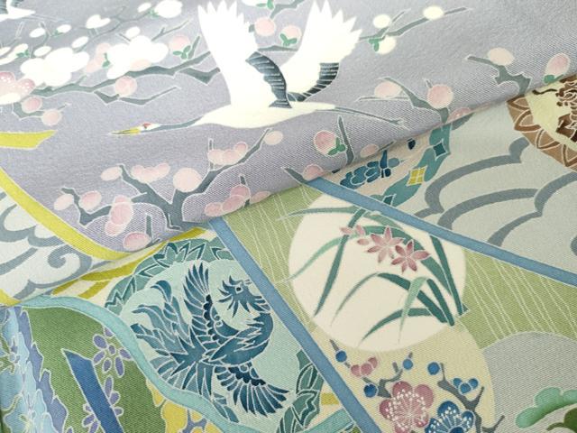平和屋着物●本加賀友禅作家　毎田健治　色留袖　飛鶴吉祥鳳凰花丸文　正絹　逸品　AABE0060cs