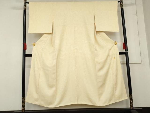 平和屋着物●ジャパンオートクチュール　渡辺雪三郎　色無地　花尽くし地紋　鳥の子色　正絹　逸品　AABF5139cs