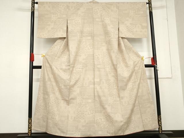 平和屋着物●結城紬　80亀甲　エ霞吉祥花唐草文　正絹　逸品　AABE0081cs