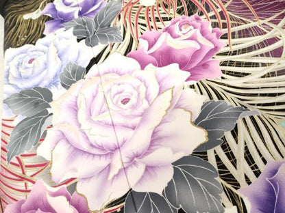平和屋着物●豪華振袖　Luxjewel 　刺繍　孔雀羽草花文　薔薇　暈し染め　金銀彩　金糸　正絹　逸品　AABE0083cs