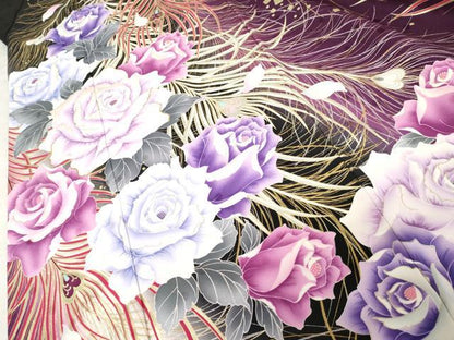 平和屋着物●豪華振袖　Luxjewel 　刺繍　孔雀羽草花文　薔薇　暈し染め　金銀彩　金糸　正絹　逸品　AABE0083cs