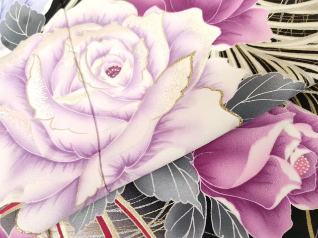 平和屋着物●豪華振袖　Luxjewel 　刺繍　孔雀羽草花文　薔薇　暈し染め　金銀彩　金糸　正絹　逸品　AABE0083cs