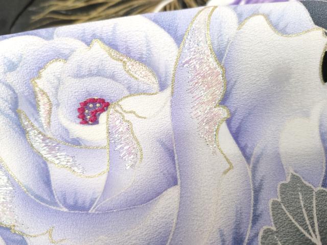平和屋着物●豪華振袖　Luxjewel 　刺繍　孔雀羽草花文　薔薇　暈し染め　金銀彩　金糸　正絹　逸品　AABE0083cs