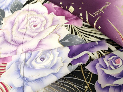 平和屋着物●豪華振袖　Luxjewel 　刺繍　孔雀羽草花文　薔薇　暈し染め　金銀彩　金糸　正絹　逸品　AABE0083cs