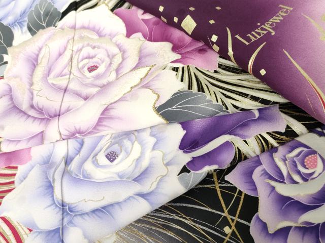 平和屋着物●豪華振袖　Luxjewel 　刺繍　孔雀羽草花文　薔薇　暈し染め　金銀彩　金糸　正絹　逸品　AABE0083cs
