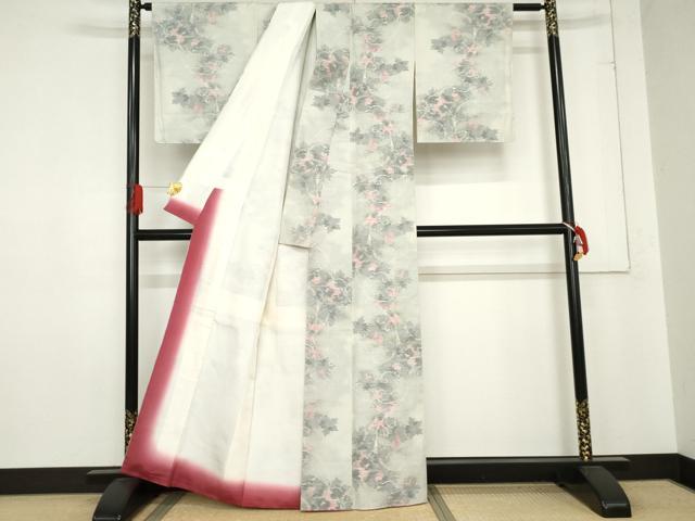 平和屋着物●上質な紬　花唐草文　正絹　逸品　未使用　AABE0090cs