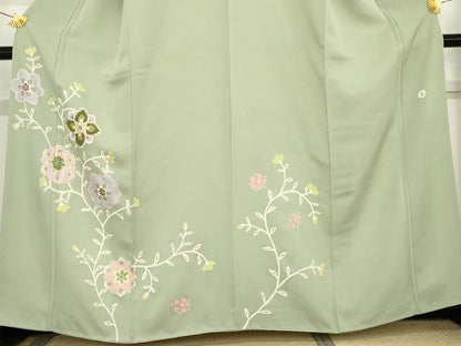 平和屋着物●京友禅作家　米沢新之助　訪問着　駒刺繍　枝花文　金彩　正絹　逸品　AABE0092cs