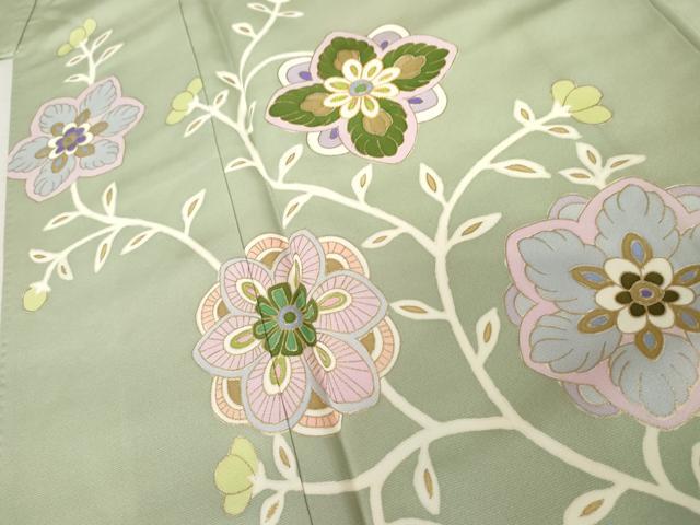 平和屋着物●京友禅作家　米沢新之助　訪問着　駒刺繍　枝花文　金彩　正絹　逸品　AABE0092cs