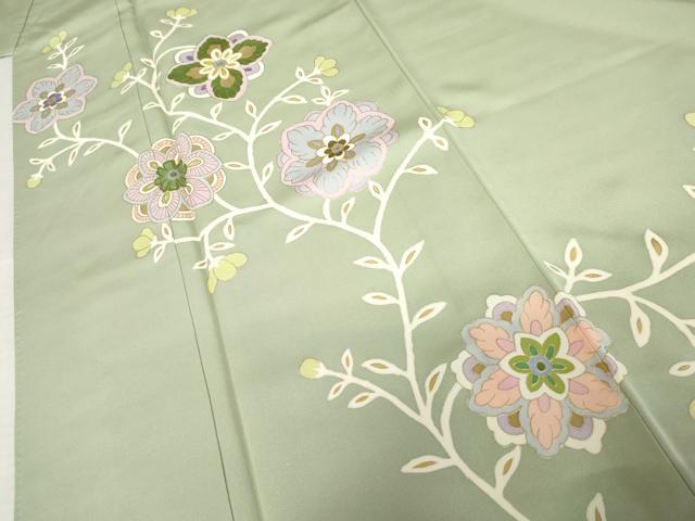 平和屋着物●京友禅作家　米沢新之助　訪問着　駒刺繍　枝花文　金彩　正絹　逸品　AABE0092cs