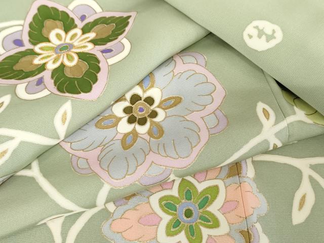 平和屋着物●京友禅作家　米沢新之助　訪問着　駒刺繍　枝花文　金彩　正絹　逸品　AABE0092cs