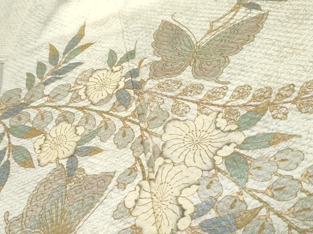 平和屋着物●訪問着　辻が花　総絞り　花蝶文　金彩　正絹　逸品　AABE0101cs
