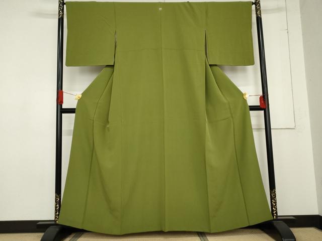 平和屋着物●上質な色無地 松葉色 正絹 逸品 AABE0104cs