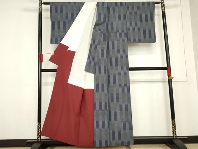 平和屋着物●上質な紬　変わり市松　三越扱い　正絹　逸品　AABE0117cs