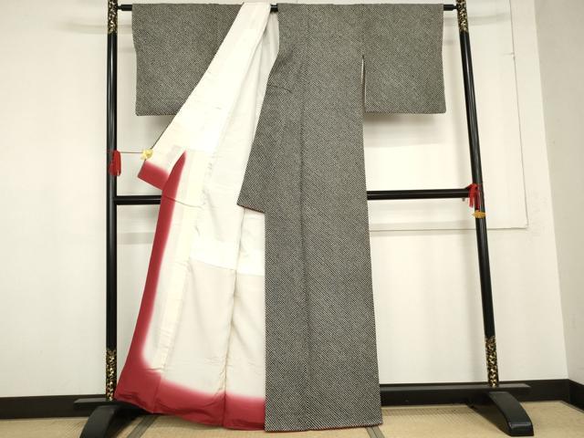 平和屋着物●大変加工の良い総絞り小紋　黒地　正絹　逸品　AABE0119cs