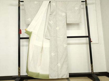 平和屋着物●上質な紬　舞花文　正絹　逸品　AABE0133cs