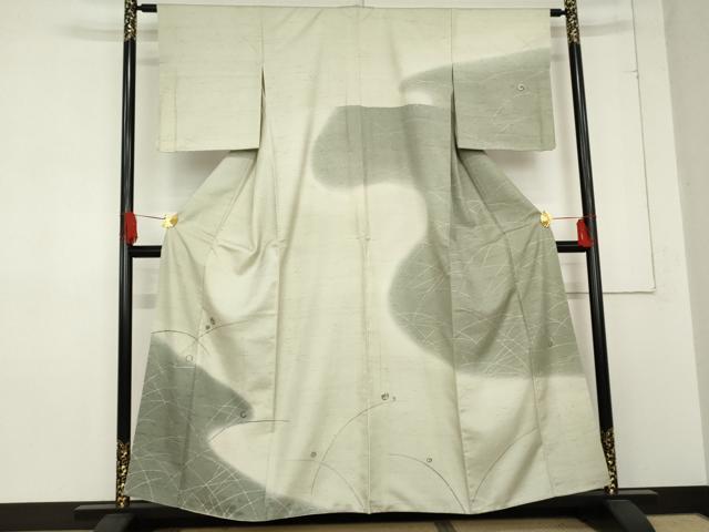 平和屋着物●石川県指定無形文化財 牛首紬 白山工房 手織り 市川純一郎 訪問着 駒刺繍 花唐草丸文 ほていや扱い 正絹 逸品 AABE0136cs 平和屋着物○石川県指定無形文化財 牛首紬 白山工房 手織り 市川純一郎