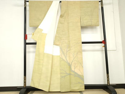 平和屋着物●染芸研究所 創め司 奥村右子 訪問着 枝木文 暈し染め 正絹 逸品 AABE0138cs