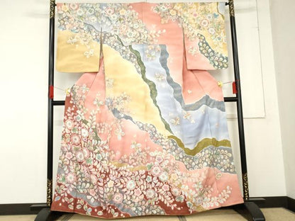 平和屋着物●越後十日町の一流染匠　桐屋・翠山工房　訪問着　辻が花　絞り　暈し染め　金彩　銀通し地　正絹　逸品　未使用　AABE0152cs