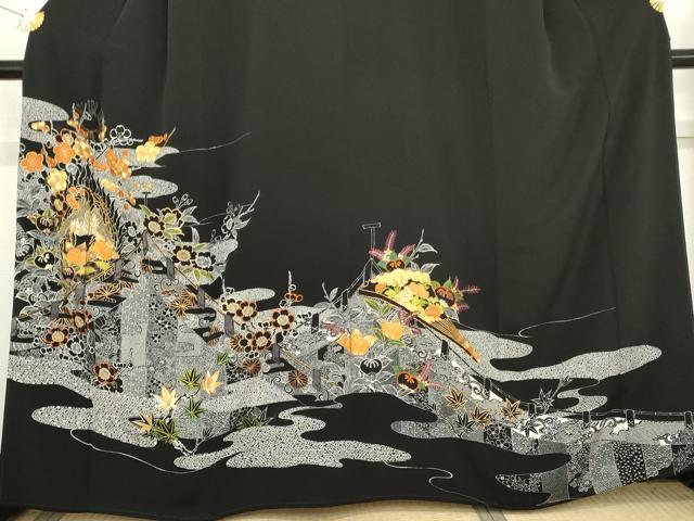 平和屋着物○創業460年・千總 黒留袖 駒刺繍 扇面鳳凰吉祥