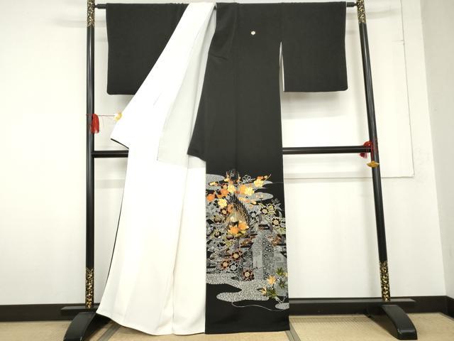 平和屋着物○創業460年・千總 黒留袖 駒刺繍 扇面鳳凰吉祥