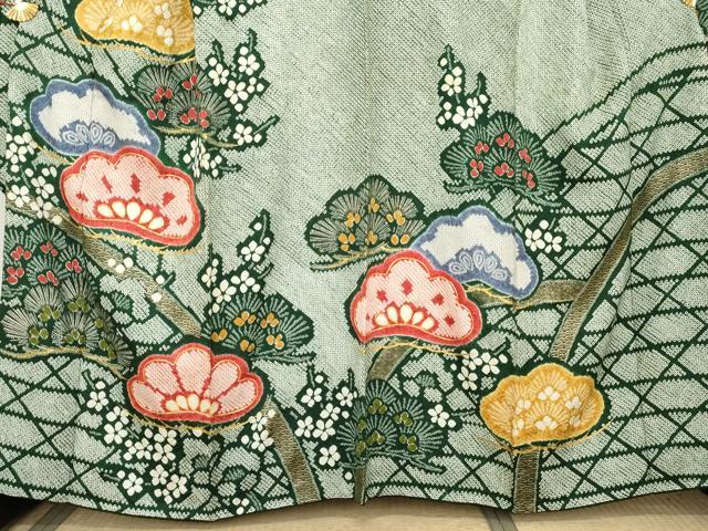 平和屋着物●豪華振袖 総絞り 駒刺繍 梅松文 金彩 正絹 逸品 AABF5140cs