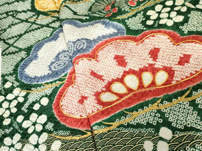 平和屋着物●豪華振袖 総絞り 駒刺繍 梅松文 金彩 正絹 逸品 AABF5140cs