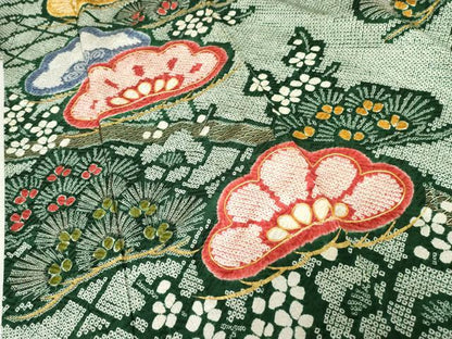 平和屋着物●豪華振袖 総絞り 駒刺繍 梅松文 金彩 正絹 逸品 AABF5140cs
