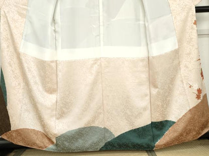 平和屋着物●訪問着　絞り　流水草花文　金彩　正絹　逸品　AABE0195cs