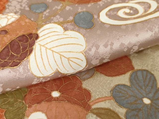 平和屋着物●訪問着　絞り　流水草花文　金彩　正絹　逸品　AABE0195cs