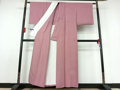 平和屋着物▽上質な色無地　単衣　桃花色　正絹　逸品　AABE0203jh
